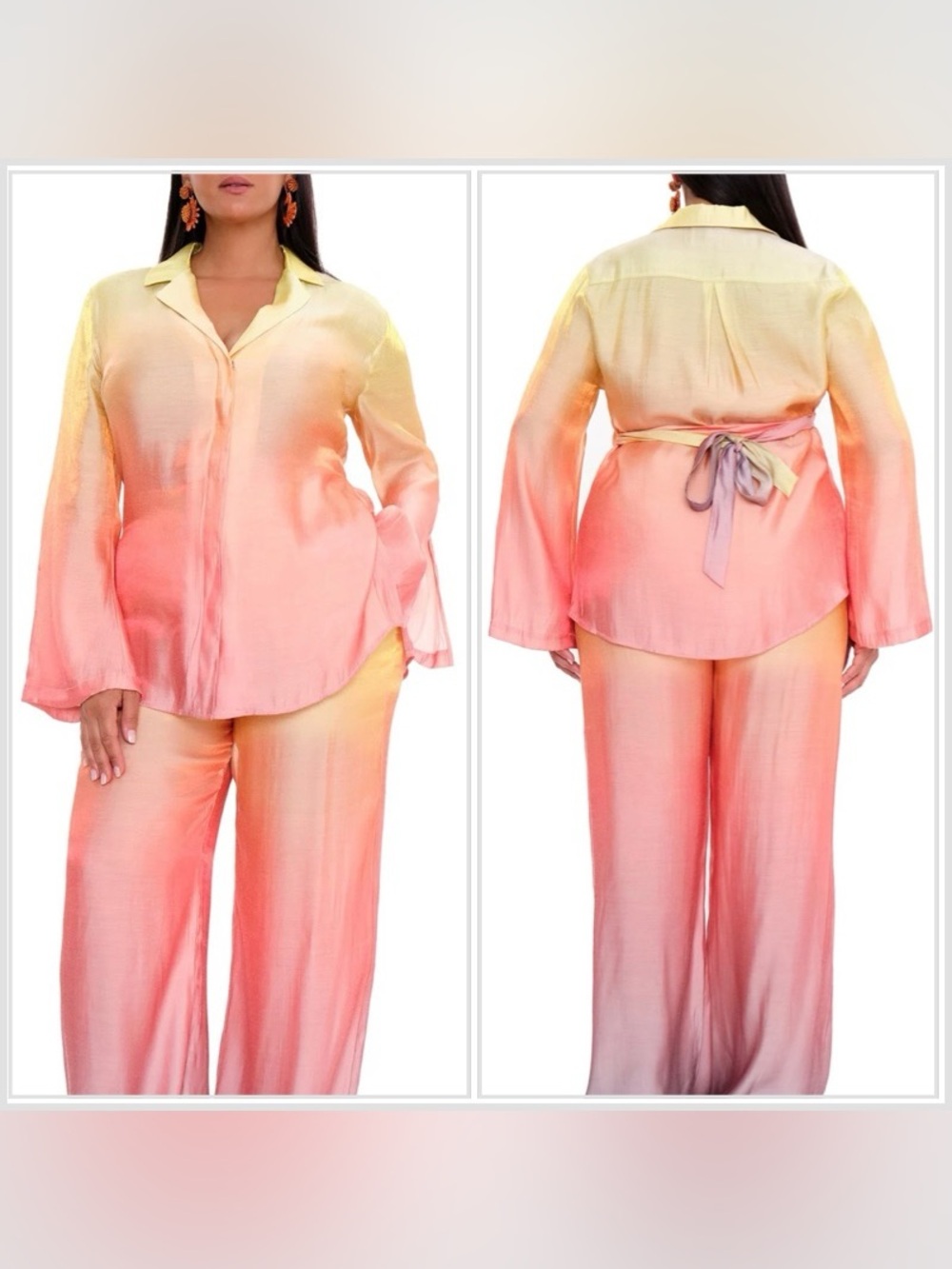 Andrea Iyamah Bata Shirt, Yellow-Peach-Pink Ombre Top, XXL